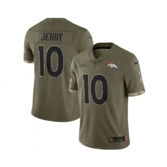 Men's Denver Broncos #10 Jerry Jeudy 2022 Olive Salute To Service Limited Stitched Jersey - Ujersey