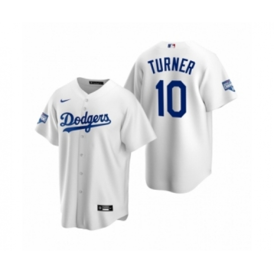 Men's Los Angeles Dodgers #10 Justin Turner White 2020 World Series Champions Replica Jersey - Ujersey