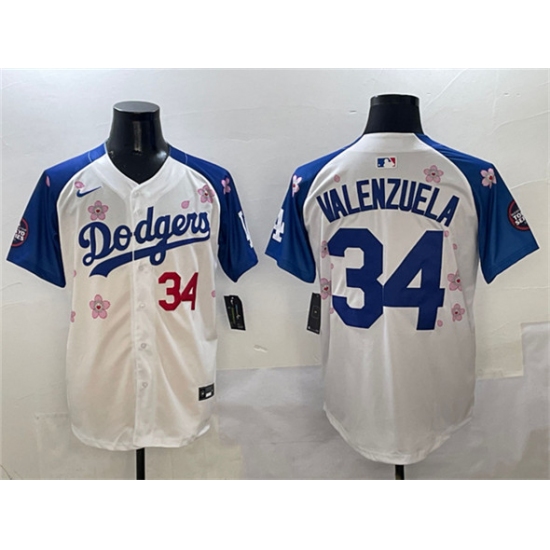 Men's Los Angeles Dodgers #34 Fernando Valenzuela White Royal 2025 Tokyo Series Limited Stitched Baseball Jersey - ujerseystore
