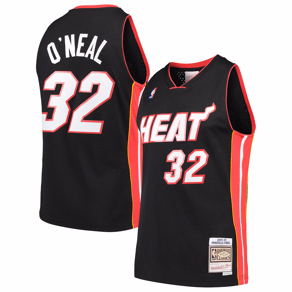 Men's Miami Heat Shaquille O'Neal Mitchell & Ness Black Hardwood Classics Swingman Jersey - ujerseystore