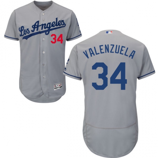 Men's Majestic Los Angeles Dodgers #34 Fernando Valenzuela Grey Flexbase Authentic Collection MLB Jersey - Ujersey