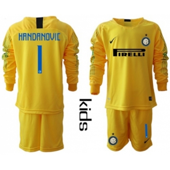 Inter Milan #1 Handanovic Yellow Goalkeeper Long Sleeves Kid Soccer Club Jersey