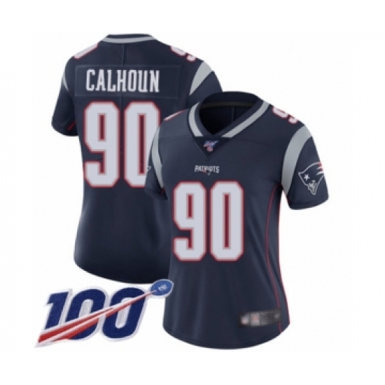 Women's New England Patriots #90 Shilique Calhoun Navy Blue Team Color Vapor Untouchable Limited Player 100th Season Football Jersey - Ujersey
