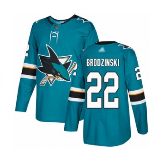Youth San Jose Sharks #22 Jonny Brodzinski Authentic Teal Green Home Hockey Jersey - Ujersey