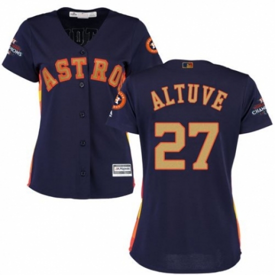 Women's Majestic Houston Astros #27 Jose Altuve Authentic Navy Blue Alternate 2018 Gold Program Cool Base MLB Jersey - Ujersey