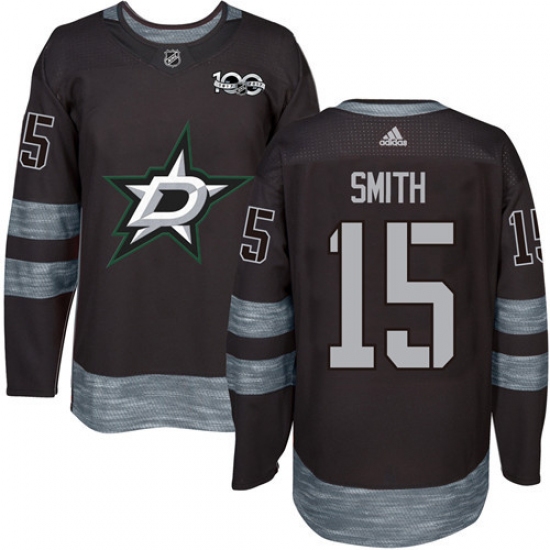 Men's Adidas Dallas Stars #15 Bobby Smith Premier Black 1917-2017 100th Anniversary NHL Jersey - Ujersey