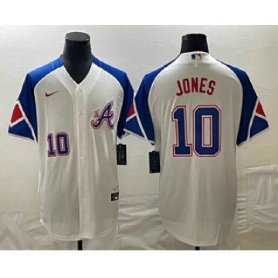Men's Atlanta Braves #10 Chipper Jones Number White 2023 City Connect Cool Base Stitched Jersey - Ujersey