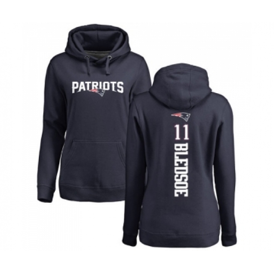 Football Women's New England Patriots #11 Drew Bledsoe Navy Blue Backer Pullover Hoodie - Ujersey