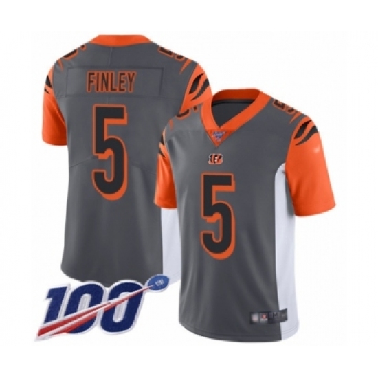 Men's Cincinnati Bengals #5 Ryan Finley Limited Silver Inverted Legend 100th Season Football Jersey - Ujersey