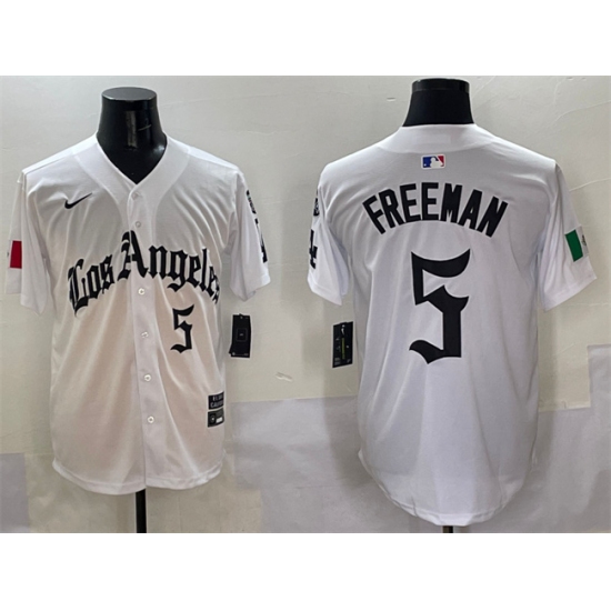 Men's Los Angeles Dodgers #5 Freddie Freeman White Mexico 2025 LA Gothic Style With Fernando Vapor Premier Limited Stitched Baseball Jersey - Ujersey