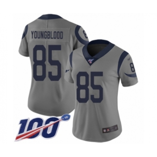 Women's Los Angeles Rams #85 Jack Youngblood Limited Gray Inverted Legend 100th Season Football Jersey - Ujersey