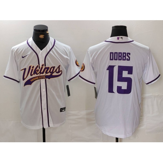 Men's Minnesota Vikings #15 Joshua Dobbs White Cool Base Stitched Baseball Jersey - Ujersey