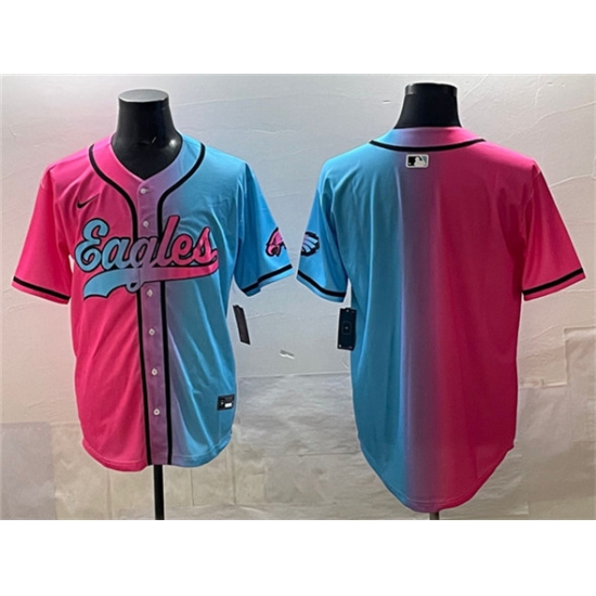 Men's Philadelphia Eagles Blank Pink Blue Limited Stitched Baseball Jersey - Ujersey