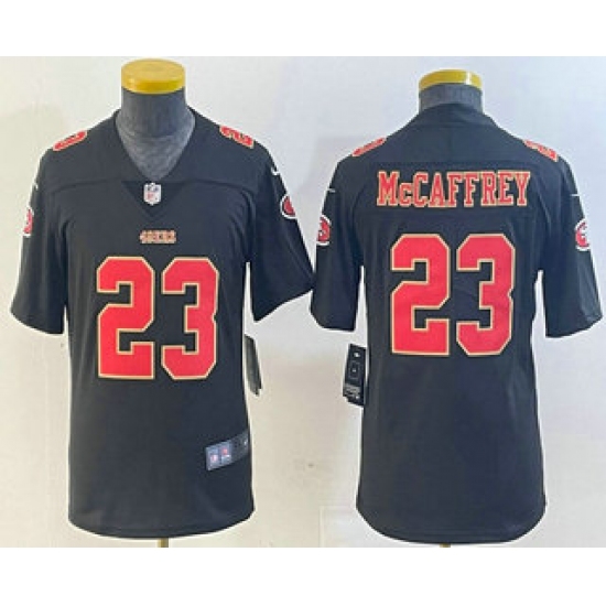 Youth San Francisco 49ers #23 Christian McCaffrey Black Red Fashion Vapor Limited Stitched Jersey - Ujersey