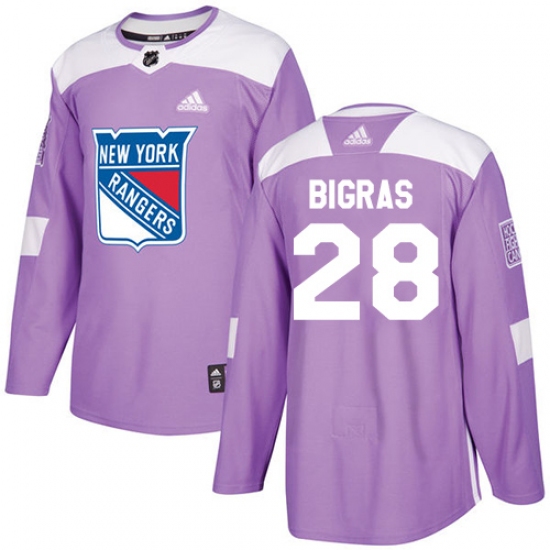 Men's Adidas New York Rangers #28 Chris Bigras Authentic Purple Fights Cancer Practice NHL Jersey - Ujersey