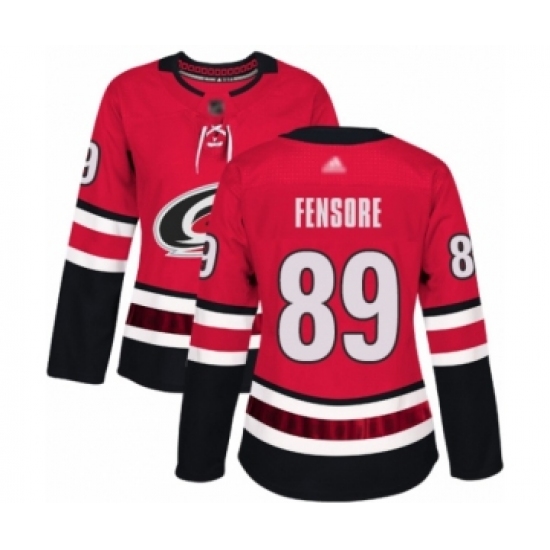 Women's Carolina Hurricanes #89 Domenick Fensore Authentic Red Home Hockey Jersey - Ujersey