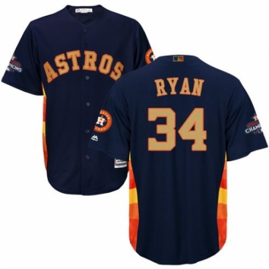 Youth Majestic Houston Astros #34 Nolan Ryan Authentic Navy Blue Alternate 2018 Gold Program Cool Base MLB Jersey - Ujersey