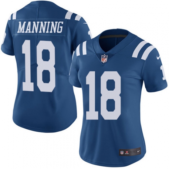 Women's Nike Indianapolis Colts #18 Peyton Manning Limited Royal Blue Rush Vapor Untouchable NFL Jersey - Ujersey