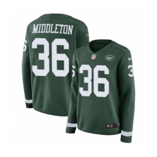 Women's Nike New York Jets #36 Doug Middleton Limited Green Therma Long Sleeve NFL Jersey - Ujersey