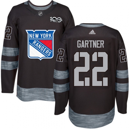 Men's Adidas New York Rangers #22 Mike Gartner Authentic Black 1917-2017 100th Anniversary NHL Jersey - Ujersey
