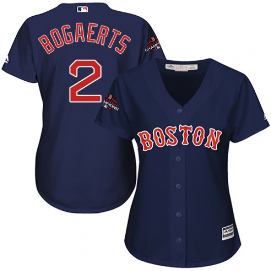 Women's Majestic Boston Red Sox #2 Xander Bogaerts Authentic Navy Blue Alternate Road 2018 World Series Champions MLB Jersey - Ujersey
