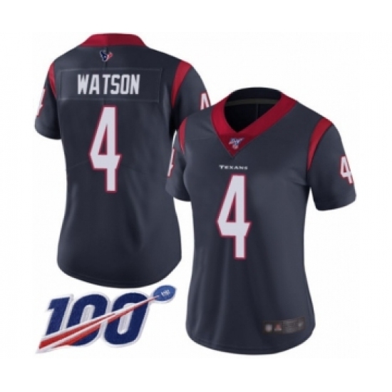 Women's Nike Houston Texans #4 Deshaun Watson Navy Blue Team Color Vapor Untouchable Limited Player 100th Season NFL Jersey - Ujersey