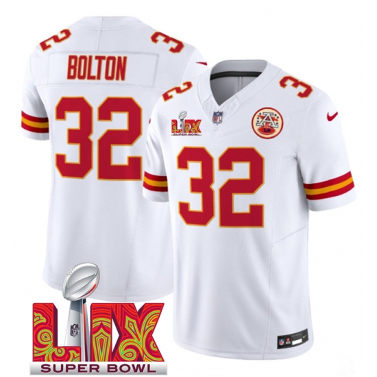 Men's Kansas City Chiefs #32 Nick Bolton White 2025 Super Bowl LIX F.U.S.E. Vapor Limited Stitched Football Jersey - Ujersey