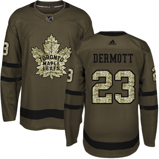 Youth Adidas Toronto Maple Leafs #23 Travis Dermott Authentic Green Salute to Service NHL Jersey - Ujersey