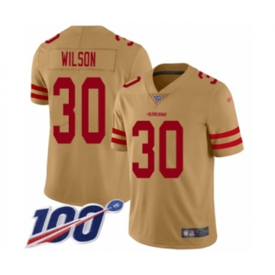 Youth San Francisco 49ers #30 Jeff Wilson Limited Gold Inverted Legend 100th Season Football Jersey - Ujersey
