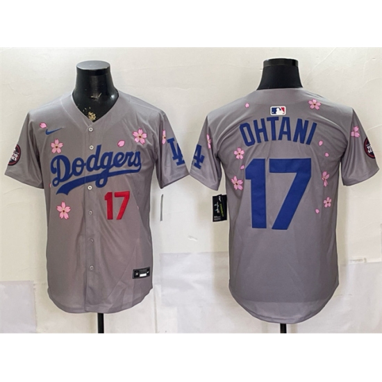 Men's Los Angeles Dodgers #17 Shohei Ohtani Grey 2025 Tokyo Series Limited Stitched Baseball Jersey - Ujersey