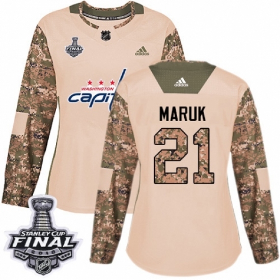 Women's Adidas Washington Capitals #21 Dennis Maruk Authentic Camo Veterans Day Practice 2018 Stanley Cup Final NHL Jersey - Ujersey