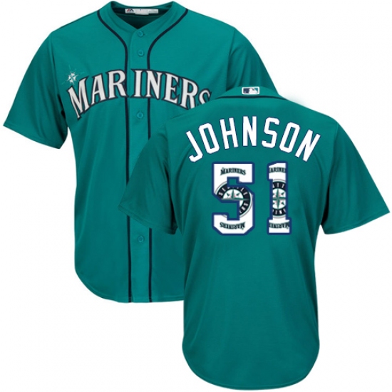 Men's Majestic Seattle Mariners #51 Randy Johnson Authentic Teal Green Team Logo Fashion Cool Base MLB Jersey - Ujersey