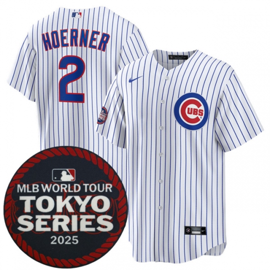 Men's Chicago Cubs #2 Nico Hoerner White 2025 World Tour Tokyo Series Home Stitched Baseball Jersey - Ujersey