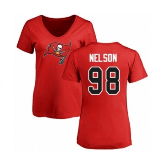 Football Women's Tampa Bay Buccaneers #98 Anthony Nelson Red Name & Number Logo T-Shirt - Ujersey