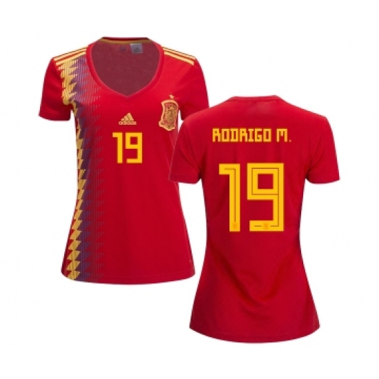 Women's Spain #19 Rodrigo M. Red Home Soccer Country Jersey