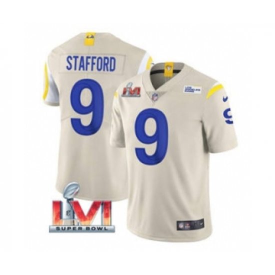 Men's Los Angeles Rams #9 Matthew Stafford Bone 2022 Super Bowl LVI Vapor Limited Stitched Jersey - Ujersey