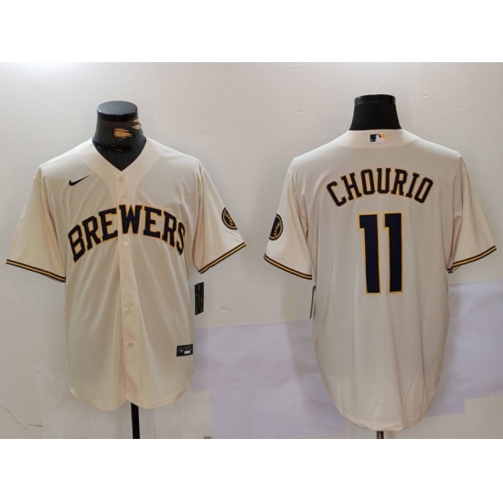 Milwaukee Brewers #11 Jackson Chourio Cream Stitched Cool Base Nike Jersey - Ujersey