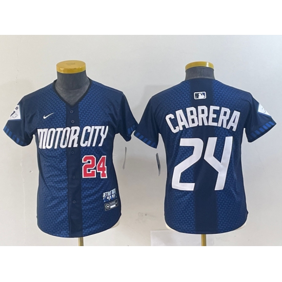 Youth Detroit Tigers #24 Miguel Cabrera Navy 2024 City Connect Cool Base Limited Stitched Jerseys - Ujersey