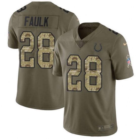 Youth Nike Indianapolis Colts #28 Marshall Faulk Limited Olive/Camo 2017 Salute to Service NFL Jersey - Ujersey