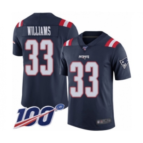Men's New England Patriots #33 Joejuan Williams Limited Navy Blue Rush Vapor Untouchable 100th Season Football Jersey - Ujersey