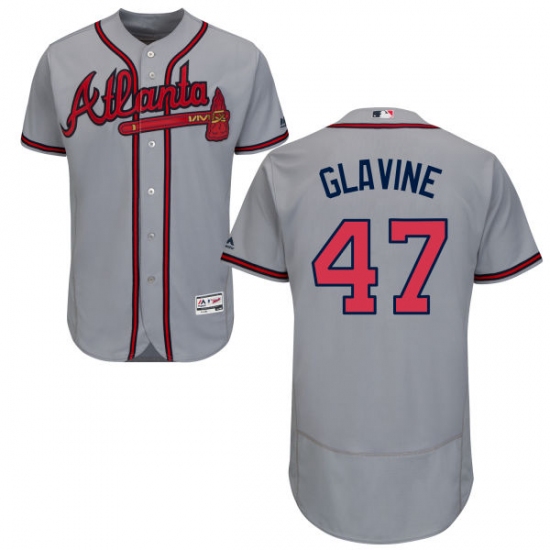 Men's Majestic Atlanta Braves #47 Tom Glavine Grey Road Flex Base Authentic Collection MLB Jersey - Ujersey