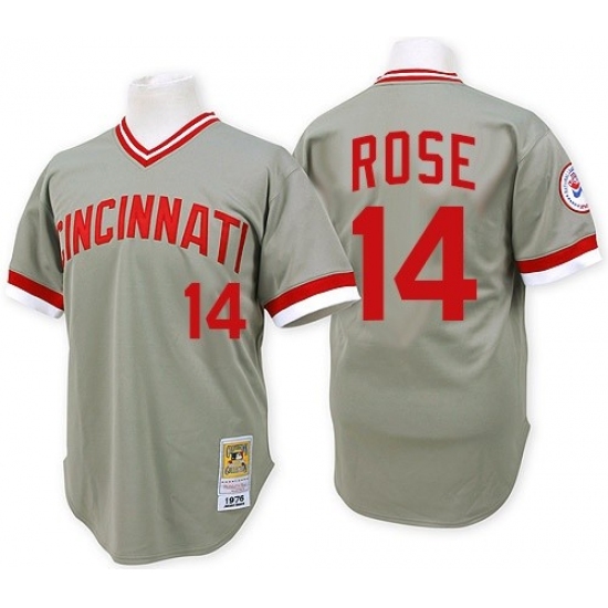 Men's Mitchell and Ness Cincinnati Reds #14 Pete Rose Authentic Grey Throwback MLB Jersey - Ujersey