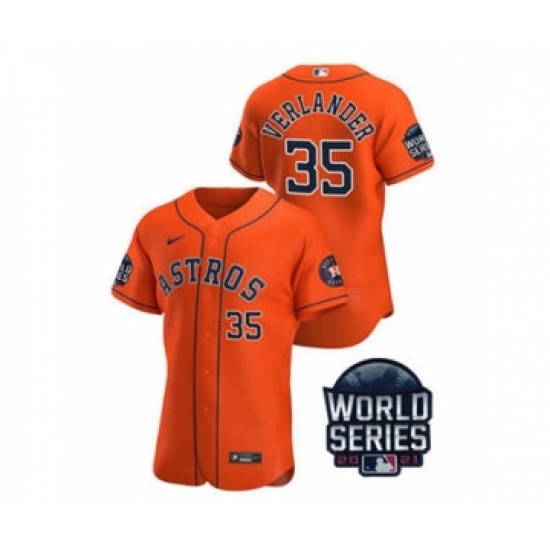 Men's Houston Astros #35 Justin Verlander 2021 Orange World Series Flex Base Stitched Baseball Jersey - Ujersey