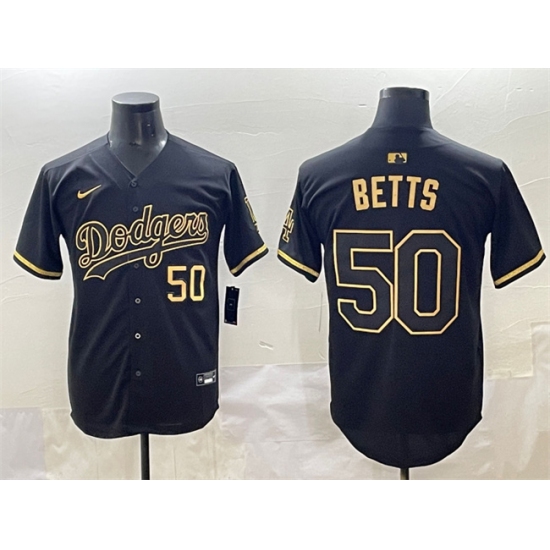 Men's Los Angeles Dodgers #50 Mookie Betts Black Gold Limited Stitched Jersey - Ujersey