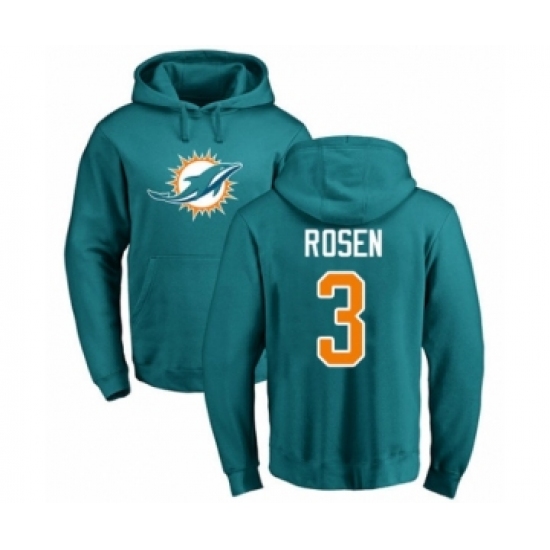 Football Miami Dolphins #3 Josh Rosen Aqua Green Name & Number Logo Pullover Hoodie - Ujersey