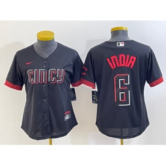 Women's Cincinnati Reds #6 Jonathan India Black 2023 City Connect Cool Base Stitched Jersey 1 - Ujersey