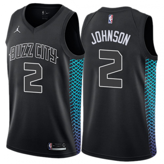 Men's Nike Jordan Charlotte Hornets #2 Larry Johnson Authentic Black NBA Jersey - City Edition - Ujersey