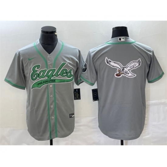 Men's Nike Philadelphia Eagles Gray Team Big Logo Cool Base Stitched Baseball Jersey - Ujersey