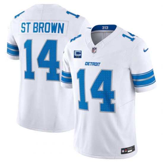 Men's Detroit Lions #14 Amon-Ra St. Brown White 2024 F.U.S.E. With 2-Star C Vapor Limited Stitched Jersey - Ujersey