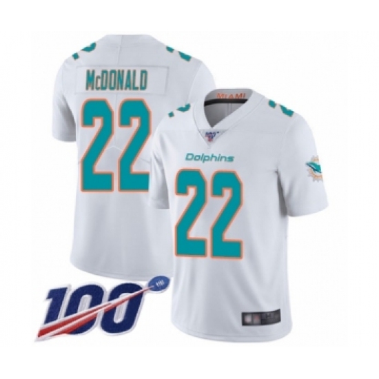 Men's Miami Dolphins #22 T.J. McDonald White Vapor Untouchable Limited Player 100th Season Football Jersey - Ujersey